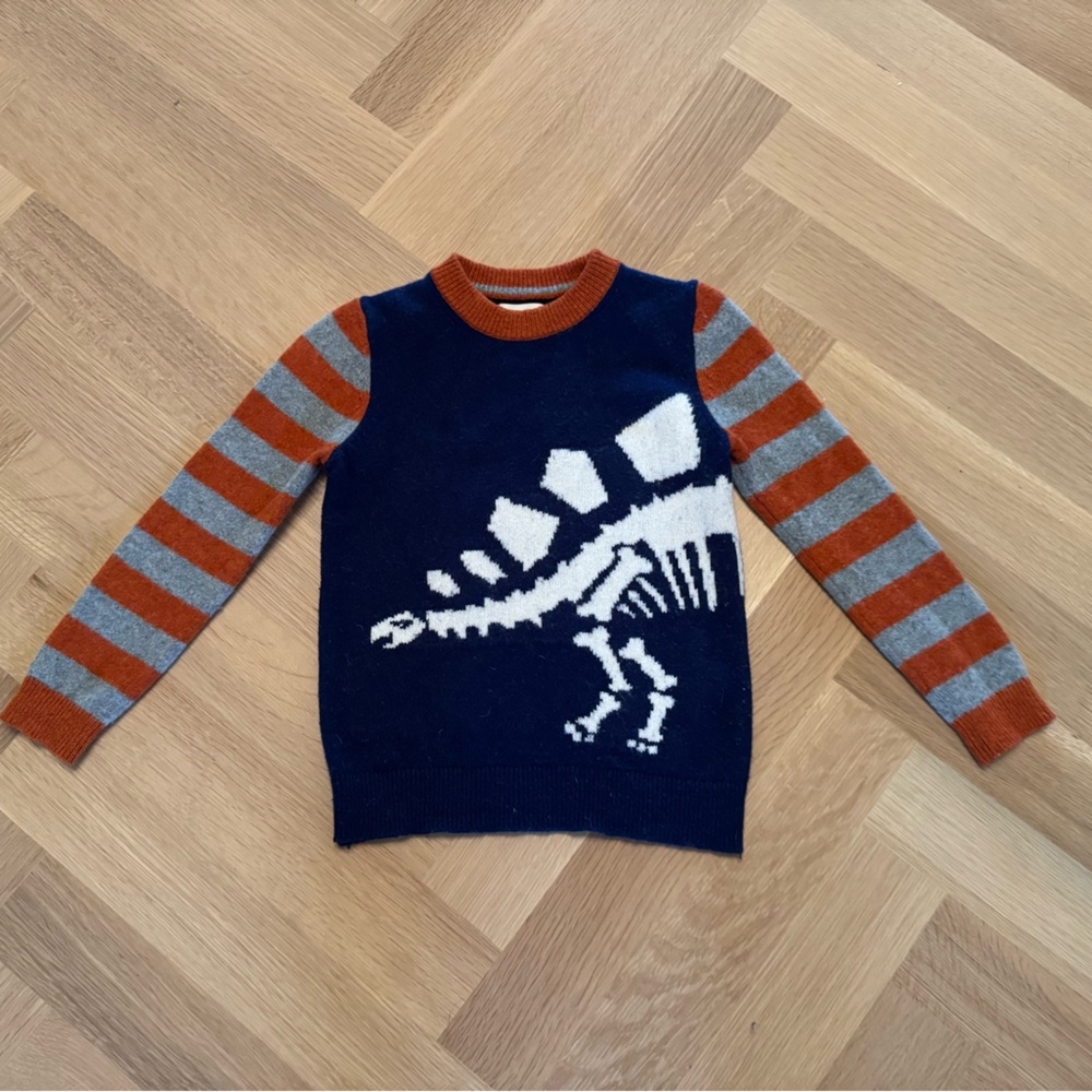 Mini Boden Blue and Orange Stegosaurus Sweater